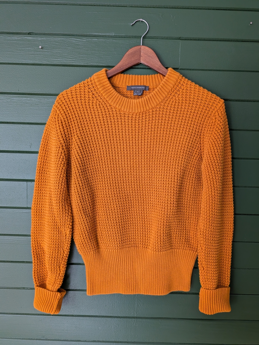 French Connection Chunky Crewneck Sweater in Mustard Yellow